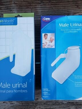 (2) NEW Male Urinals (Carex & TrustWorth)